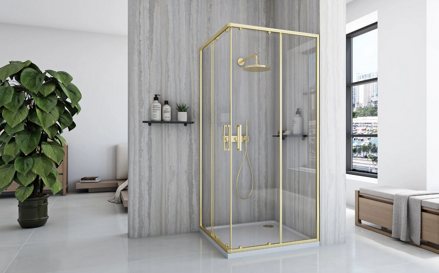Rea CITY GOLD BRUSH ŠTVORCOVÝ SPRCHOVÝ KÚT 80x80, zlatý, sklo číre REA-K6444