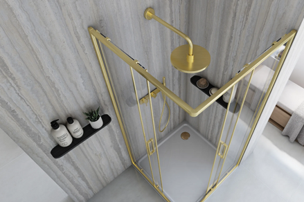 Rea CITY GOLD BRUSH ŠTVORCOVÝ SPRCHOVÝ KÚT 80x80, zlatý, sklo číre REA-K6444