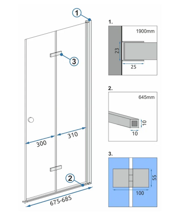 Rea FOLD N2 MODUL SPRCHOVÝ KÚT 70x190, sklo číre, chróm REA-K7444