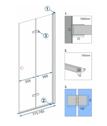 Rea FOLD N2 MODUL SPRCHOVÝ KÚT 80x190, sklo číre, chróm REA-K7443