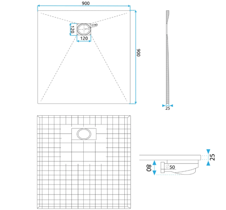 Rea MAGNUM GREY ŠTVORCOVÁ SPRCHOVÁ VANIČKA 90x90, sivá REA-K4106