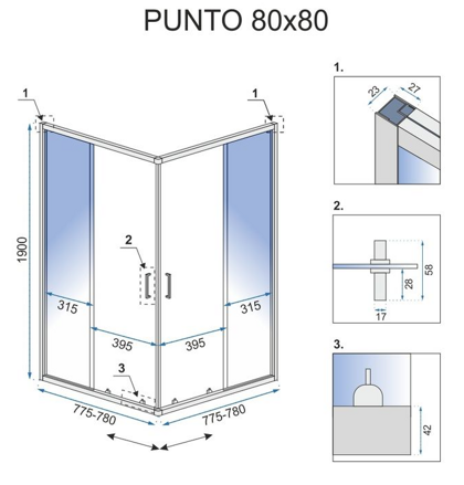 Rea PUNTO GOLD ŠTVORCOVÝ SPRCHOVÝ KÚT 80x80, zlatý, sklo číre REA-K6441