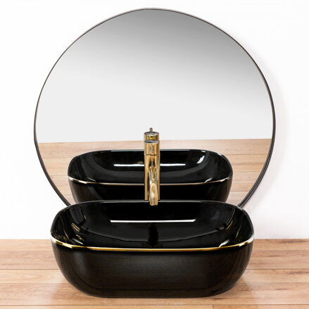 Rea BELINDA BLACK/GOLD EDGE UMÝVADLO NA DOSKU 46,5cm, čierne keramické REA-U8796