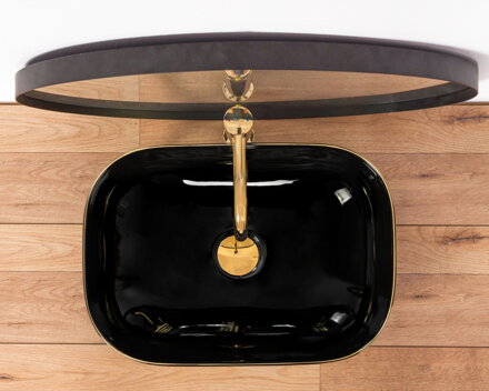 Rea BELINDA BLACK/GOLD EDGE UMÝVADLO NA DOSKU 46,5cm, čierne keramické REA-U8796