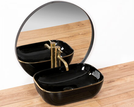 Rea BELINDA BLACK/GOLD EDGE UMÝVADLO NA DOSKU 46,5cm, čierne keramické REA-U8796