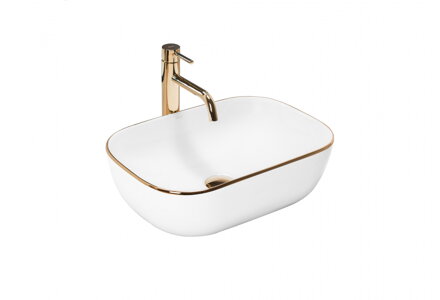 Rea BELINDA GOLD EDGE UMÝVADLO NA DOSKU 46,5cm, bielo-zlaté keramické REA-U8736