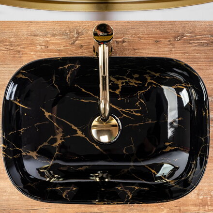 Rea BELINDA BLACK MARBLE SHINY UMÝVADLO NA DOSKU 46,5cm, čierne keramické REA-U8907