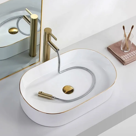 Rea NADIA 60 GOLD EDGE UMÝVADLO NA DOSKU, bielo-zlaté keramické REA-U1063
