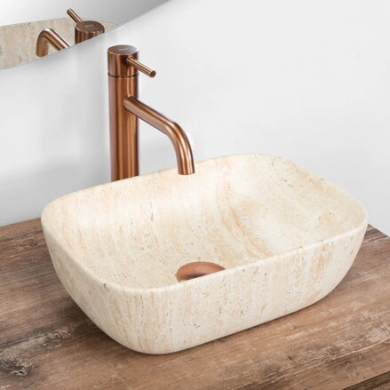 Rea BELINDA MINI TRAVERTINE MATT UMÝVADLO NA DOSKU 36cm, imitácia kameňa keramické REA-U4700