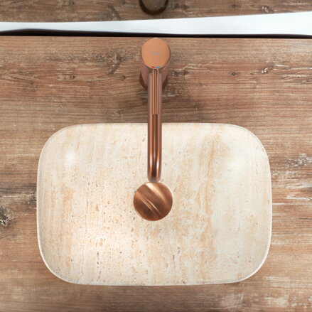 Rea BELINDA MINI TRAVERTINE MATT UMÝVADLO NA DOSKU 36cm, imitácia kameňa keramické REA-U4700