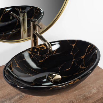 Rea PAMELA BLACK MARBLE SHINY UMÝVADLO NA DOSKU, imitácia kameňa keramické REA-U5067