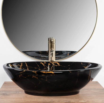 Rea PAMELA BLACK MARBLE SHINY UMÝVADLO NA DOSKU, imitácia kameňa keramické REA-U5067