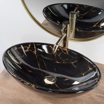 Rea PAMELA BLACK MARBLE SHINY UMÝVADLO NA DOSKU, imitácia kameňa keramické REA-U5067