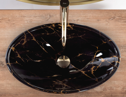 Rea PAMELA BLACK MARBLE SHINY UMÝVADLO NA DOSKU, imitácia kameňa keramické REA-U5067