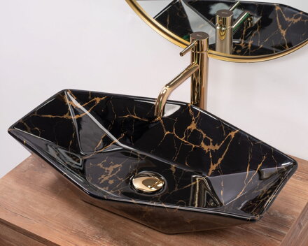 Rea VEGAS BLACK MARBLE SHINY UMÝVADLO NA DOSKU, čierne keramické REA-U5603