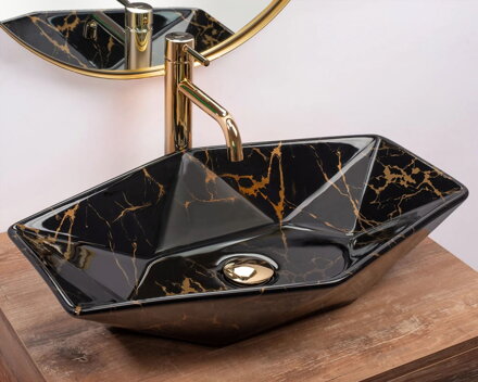 Rea VEGAS BLACK MARBLE SHINY UMÝVADLO NA DOSKU, čierne keramické REA-U5603