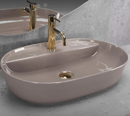 Rea AURA 61 BEIGE SHINY UMÝVADLO NA DOSKU, béžové keramické REA-U6381