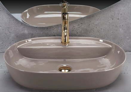 Rea AURA 61 BEIGE SHINY UMÝVADLO NA DOSKU, béžové keramické REA-U6381
