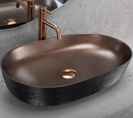 Rea CLEO 61 COPPER BRUSH/BLACK UMÝVADLO NA DOSKU, čierno-medené keramické REA-U6383