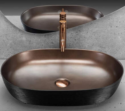 Rea CLEO 61 COPPER BRUSH/BLACK UMÝVADLO NA DOSKU, čierno-medené keramické REA-U6383