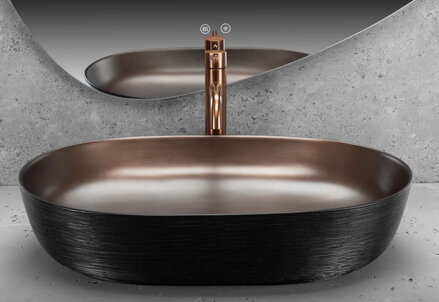 Rea CLEO 61 COPPER BRUSH/BLACK UMÝVADLO NA DOSKU, čierno-medené keramické REA-U6383