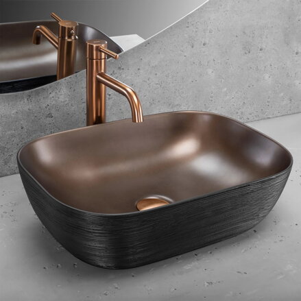 Rea BELINDA COPPER BRUSH UMÝVADLO NA DOSKU 46,5cm, čierno-medené keramické REA-U6384