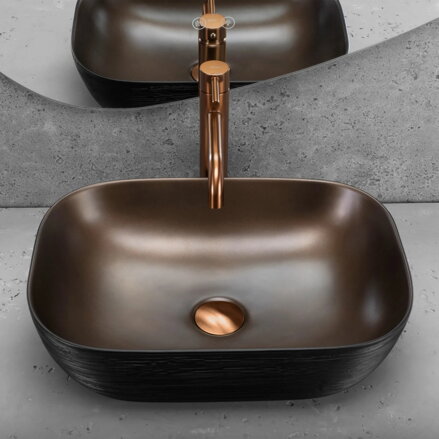 Rea BELINDA COPPER BRUSH UMÝVADLO NA DOSKU 46,5cm, čierno-medené keramické REA-U6384