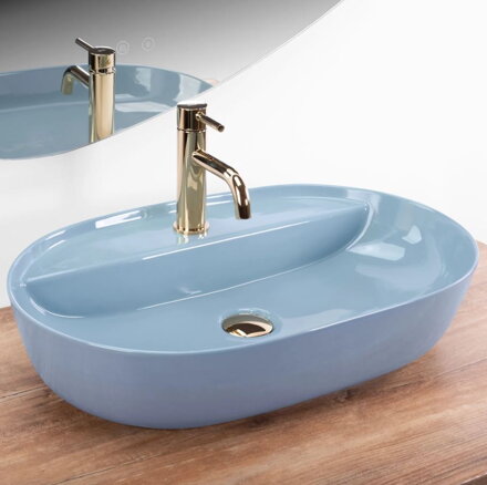 Rea AURA 61 L.BLUE SHINY UMÝVADLO NA DOSKU, modré keramické REA-U6618