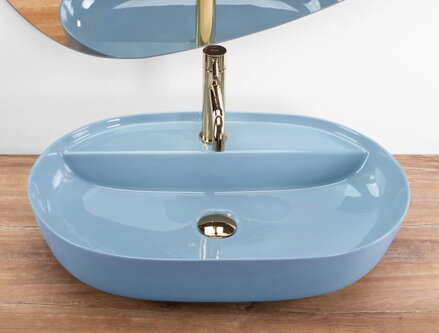 Rea AURA 61 L.BLUE SHINY UMÝVADLO NA DOSKU, modré keramické REA-U6618