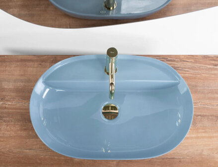 Rea AURA 61 L.BLUE SHINY UMÝVADLO NA DOSKU, modré keramické REA-U6618
