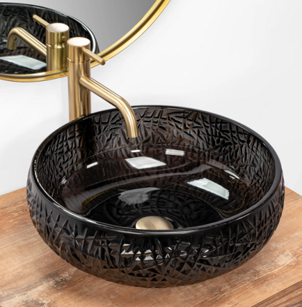 Rea ICE BLACK UMÝVADLO NA DOSKU 42 cm, čierne sklenené REA-U6660