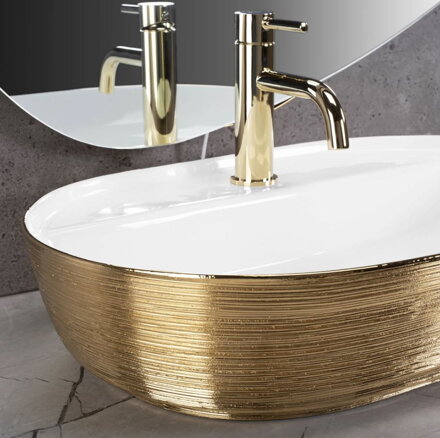 Rea AURA 61 BRUSH GOLD/WHITE UMÝVADLO NA DOSKU, bielo-zlaté keramické REA-U6900