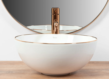 Rea STELLA ROSE GOLD EDGE UMÝVADLO NA DOSKU, bielo-zlaté keramické REA-U7444