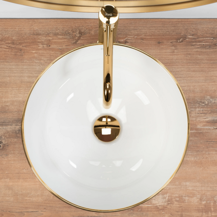 Rea STELLA GOLD EDGE UMÝVADLO NA DOSKU, bielo-zlaté keramické REA-U7445