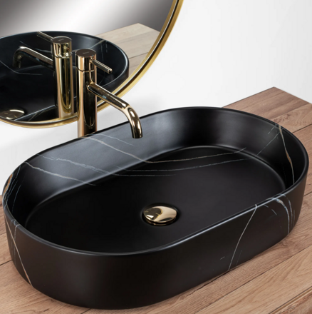 Rea NADIA 60 BLACK STONE MATT UMÝVADLO NA DOSKU, imitácia kameňa keramické REA-U8565