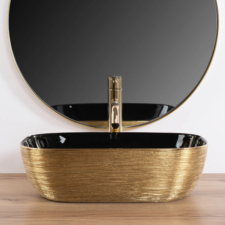 Rea BELINDA GOLD BRUSH/BLACK UMÝVADLO NA DOSKU, čierno-zlaté keramické REA-U8780