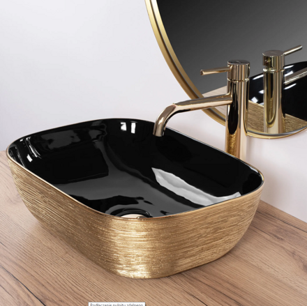Rea BELINDA GOLD BRUSH/BLACK UMÝVADLO NA DOSKU, čierno-zlaté keramické REA-U8780