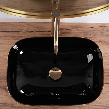 Rea BELINDA GOLD BRUSH/BLACK UMÝVADLO NA DOSKU, čierno-zlaté keramické REA-U8780