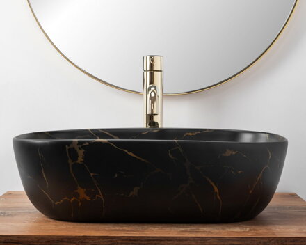 Rea BELINDA BLACK MARBLE MATT UMÝVADLO NA DOSKU 46,5cm, imitácia kameňa keramické REA-U8908