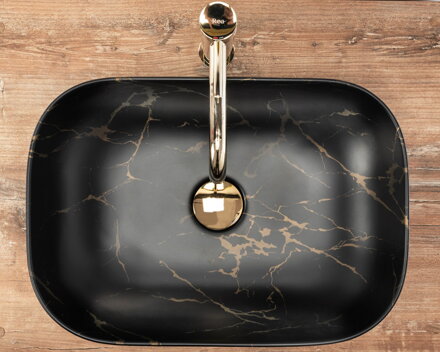 Rea BELINDA BLACK MARBLE MATT UMÝVADLO NA DOSKU 46,5cm, imitácia kameňa keramické REA-U8908