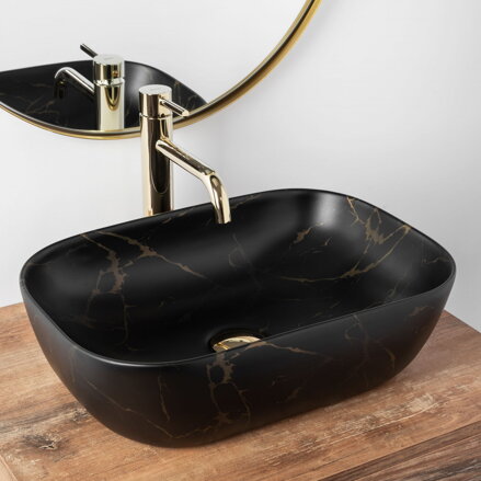 Rea BELINDA BLACK MARBLE MATT UMÝVADLO NA DOSKU 46,5cm, imitácia kameňa keramické REA-U8908