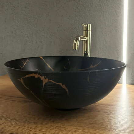 Rea STELLA BLACK MARBLE BRUSH UMÝVADLO NA DOSKU, imitácia kameňa keramické REA-U9086