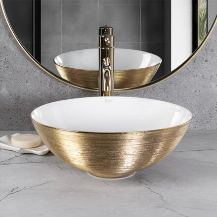 Rea STELLA BRUSH GOLD/WHITE UMÝVADLO NA DOSKU, bielo-zlaté keramické REA-U9087