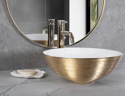 Rea STELLA BRUSH GOLD/WHITE UMÝVADLO NA DOSKU, bielo-zlaté keramické REA-U9087