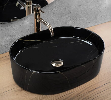 Rea NADIA 50 BLACK STONE UMÝVADLO NA DOSKU, imitácia kameňa keramické REA-U9240