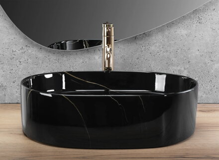 Rea NADIA 50 BLACK STONE UMÝVADLO NA DOSKU, imitácia kameňa keramické REA-U9240