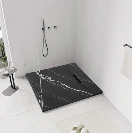 Rea BAZALT CARRARA BLACK ŠTVORCOVÁ SPRCHOVÁ VANIČKA 90x90, imitácia mramoru REA-K7003