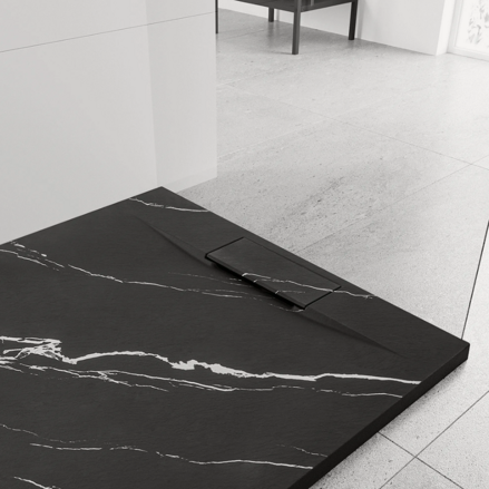 Rea BAZALT CARRARA BLACK ŠTVORCOVÁ SPRCHOVÁ VANIČKA 90x90, imitácia mramoru REA-K7003