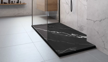 Rea MAGNUM CARRARA BLACK OBDĹŽNIKOVÁ SPRCHOVÁ VANIČKA 80x100, imitácia mramoru REA-K7007