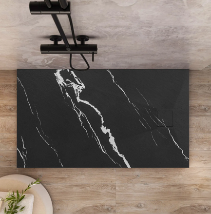 Rea MAGNUM CARRARA BLACK OBDĹŽNIKOVÁ SPRCHOVÁ VANIČKA 90x120, imitácia mramoru REA-K7009